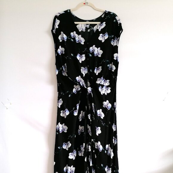 Ellos Women's Black Cap Sleeve Floral Tie-Front Silhouette Maxi Dress Size 16 - Picture 1 of 8